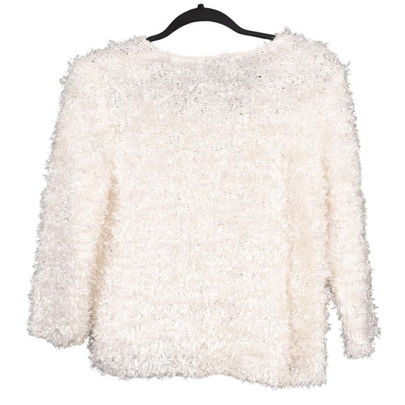 Q&A VTG M Womens Juniors Fuzzy Sweater Off White Fuzzy Knit Pullover Retro 90s - Picture 5 of 5